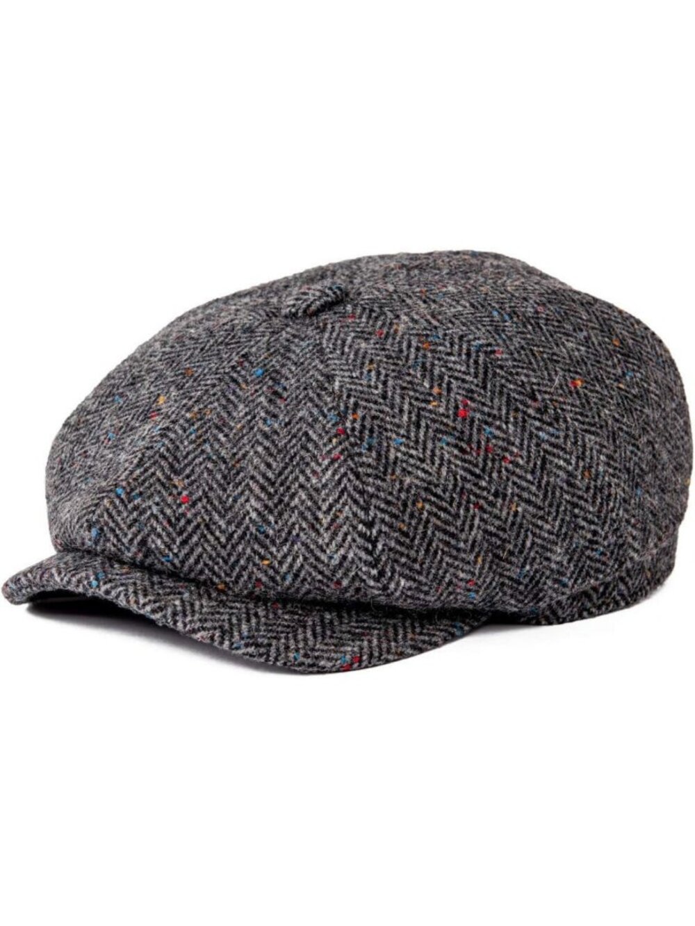 Men's 8 Panel Wool Blend Newsboy Cap | Herringbone Tweed Flat Hat for Style